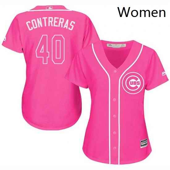 Womens Majestic Chicago Cubs 40 Willson Contreras Replica Pink Fashion MLB Jersey
